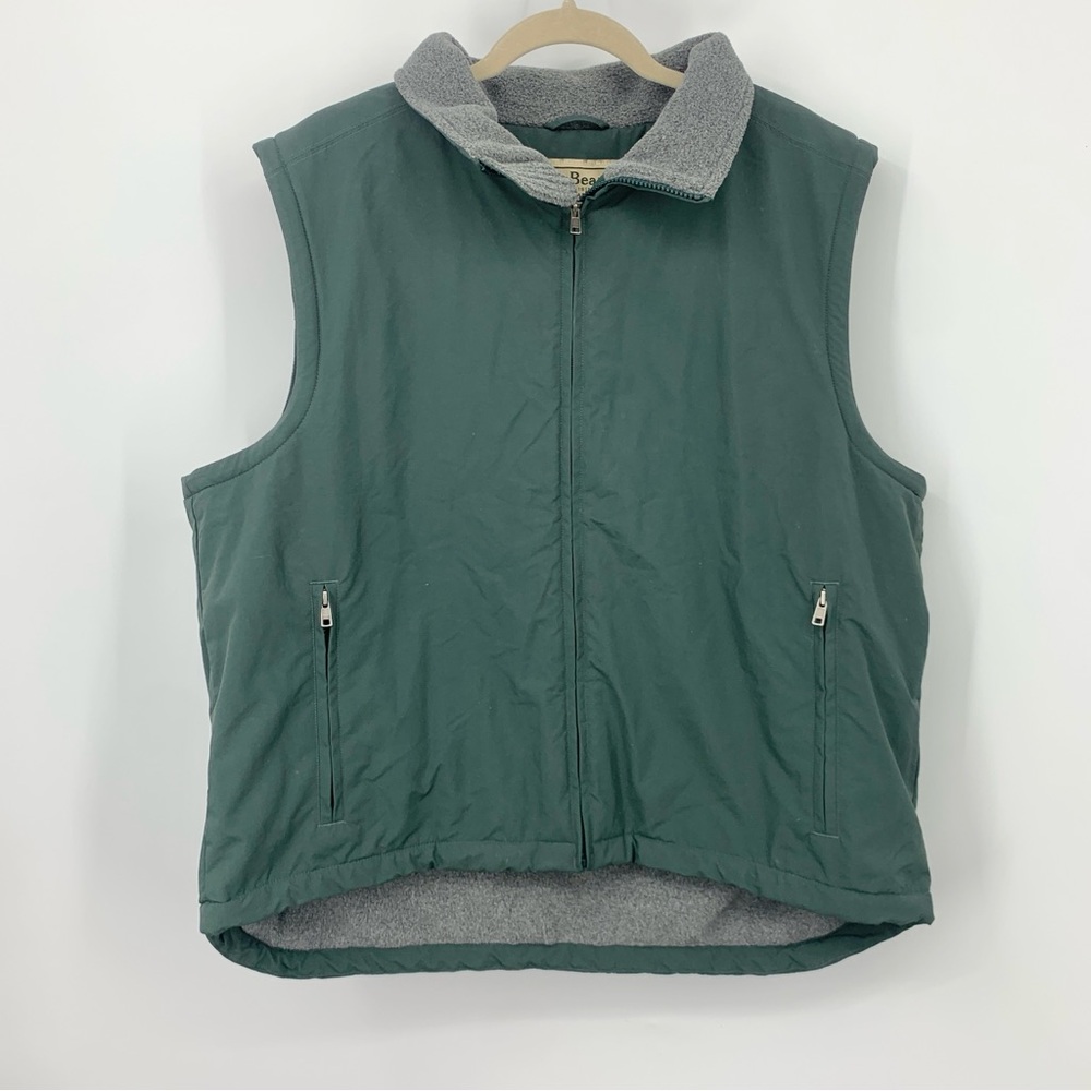 LL Bean Men Size XL Vest Green Nylon Fleece Lined Jacket‎ Zip Front  Coat